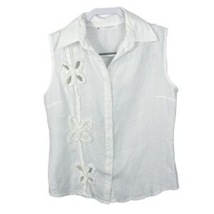Rayure White Linen Sleeveless Shirt